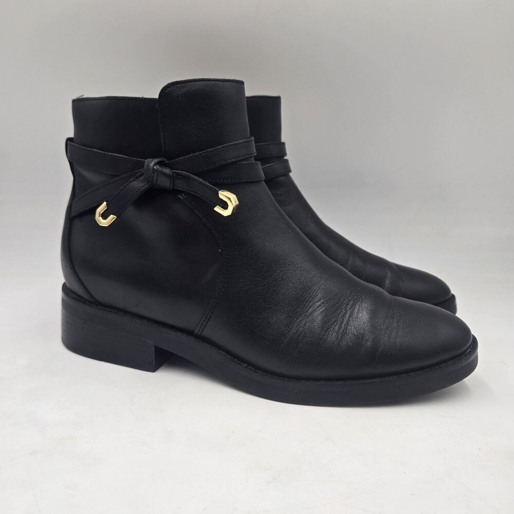 Cole Haan Womens Black Leather Zip Ankle Boot Sz 8 M Bow Casual Preppy Dressy
